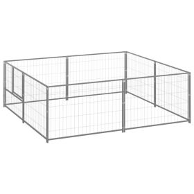 Dog Kennel Silver 43.1 sq ft Steel