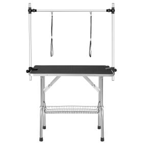 Professional Dog Pet Grooming Table 46"X24" Adjustable Heavy Duty Portable w/Arm & Noose & Mesh Tray (Color: Black)