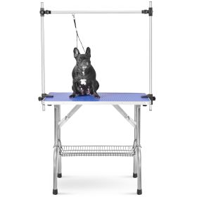 Professional Dog Pet Grooming Table 46"X24" Adjustable Heavy Duty Portable w/Arm & Noose & Mesh Tray (Color: Blue)