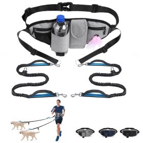 Hands Free Dog Leash with Waist Bag for Walking Small Medium Large Dogs;  Reflective Bungee Leash with Car Seatbelt Buckle and Dual Padded Handles (Color: Grey, Leash: 2 dogs)