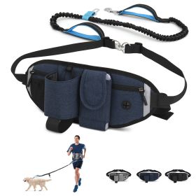 Hands Free Dog Leash with Waist Bag for Walking Small Medium Large Dogs;  Reflective Bungee Leash with Car Seatbelt Buckle and Dual Padded Handles (Color: Blue, Leash: 1 dog)