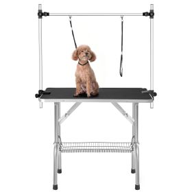 Professional Dog Pet Grooming Table 36"X24" Adjustable Heavy Duty Portable w/Arm & Noose & Mesh Tray (Color: Black)