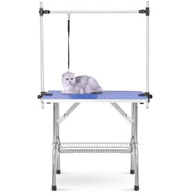 Professional Dog Pet Grooming Table 36"X24" Adjustable Heavy Duty Portable w/Arm & Noose & Mesh Tray (Color: Blue)